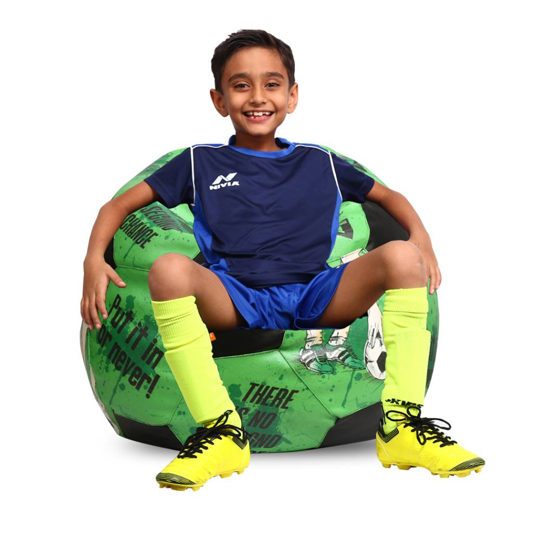 Orka Digital Printed Kids Foorball With Mathching Footstool Filled Bean Bag With Beans (FB68 Multicolor)